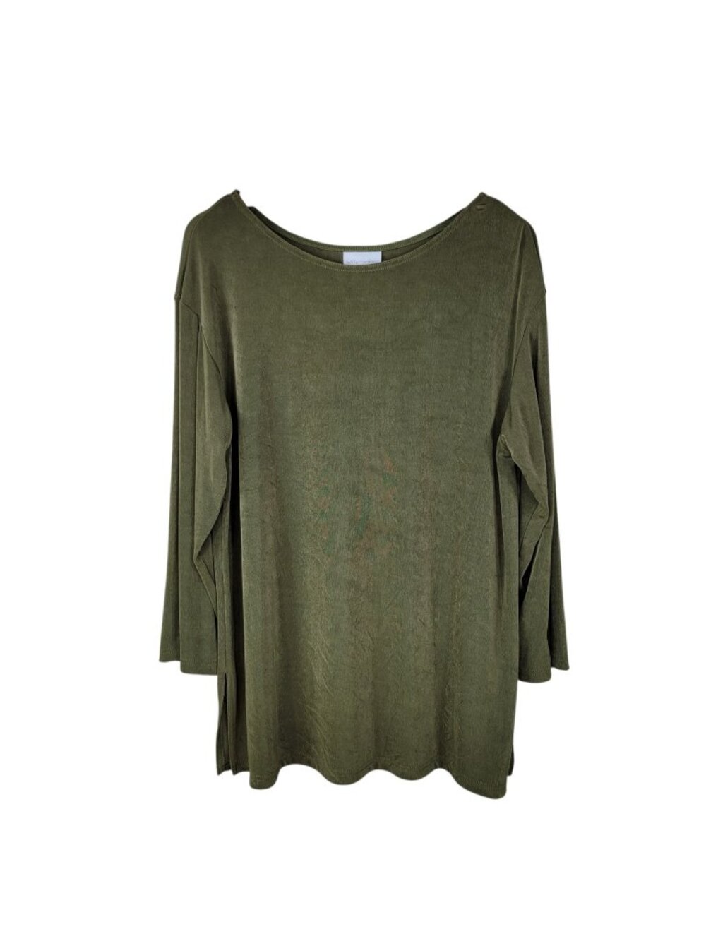 Soft Surroundings Travel Knit Top Size Large Stretchy Slinky Green Long Sleeve